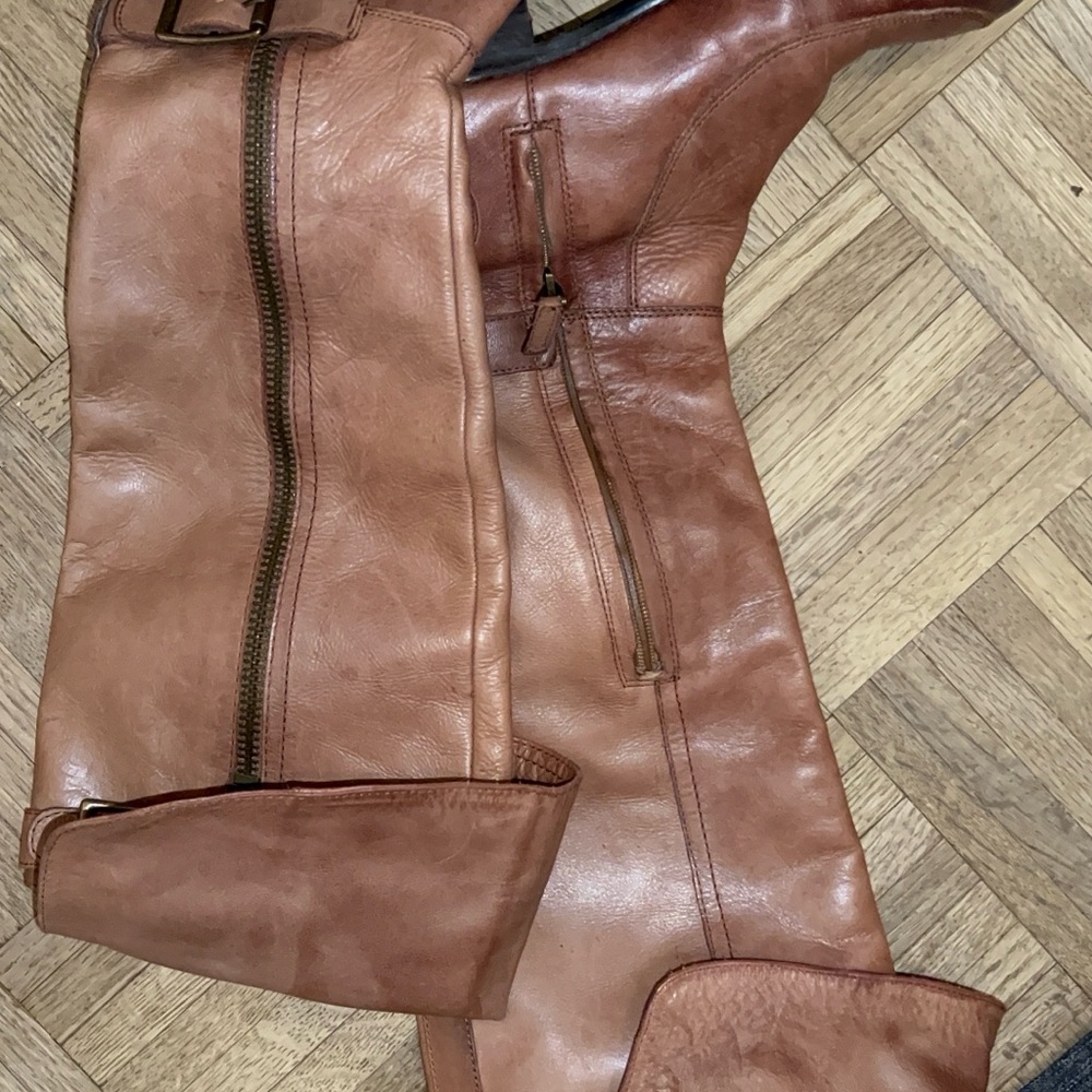 Brown Knee-High Boots with Buckle and Zipper - Picture 7 of 8